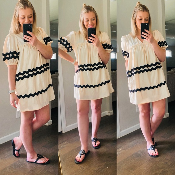 Entro Cream/Black RicRac Dress - Picture 1 of 1